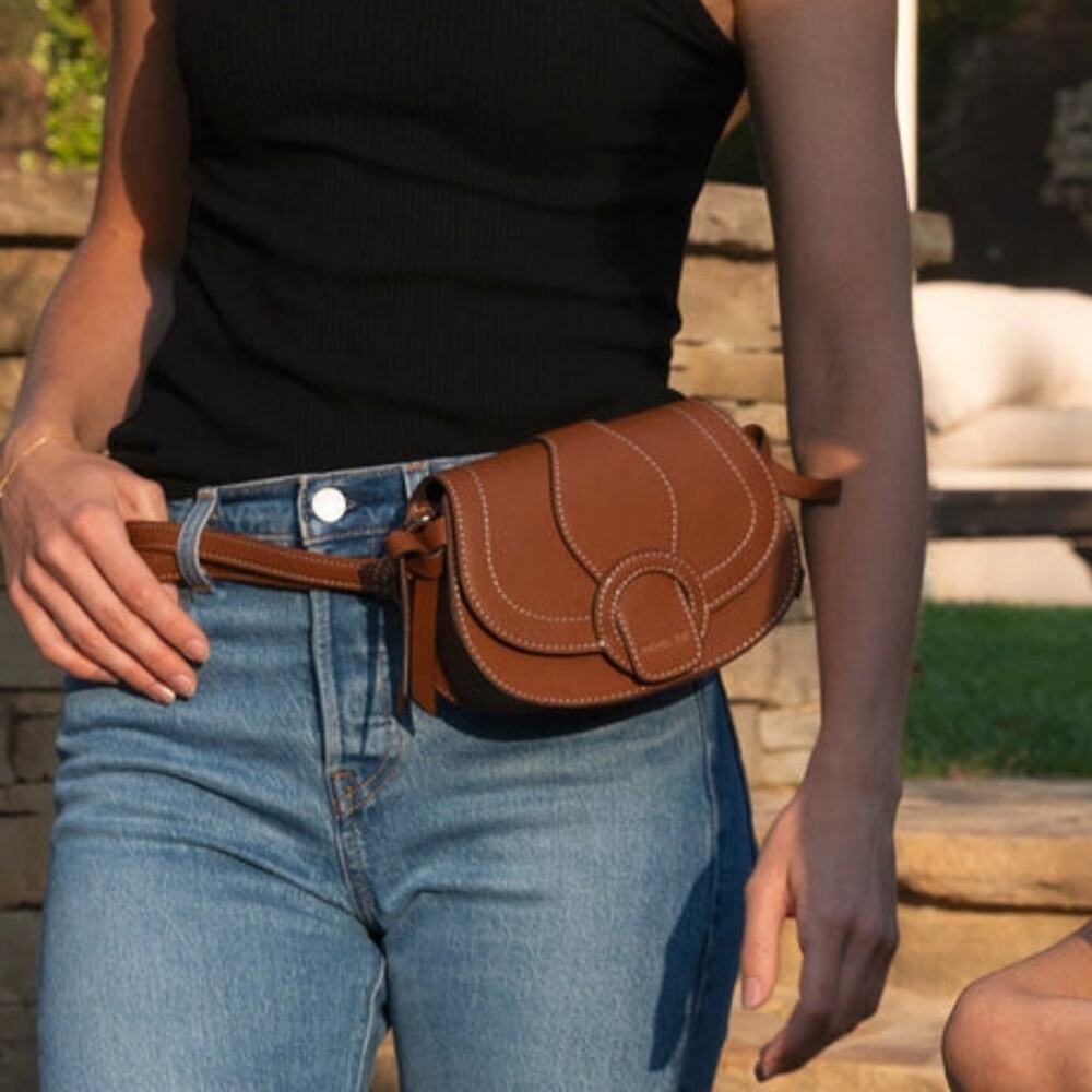 RACHEL ZOE Saddle Tan Brown Boho Western Cross-Body Shoulder Belt Bag - Picture 4 of 5